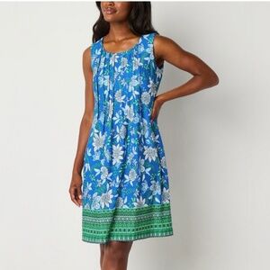 NWT Perceptions Women's Sleeveless Blue Floral Dress